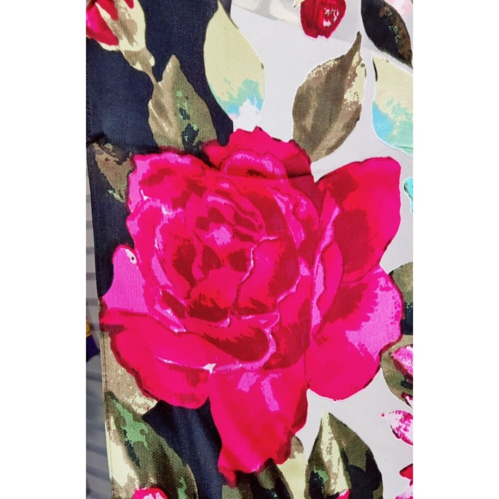 Scarf Floral Pink Blue XIIX SilkLike 72"x20" Rectangle Roses Dahlia Heads Garden - Picture 6 of 10